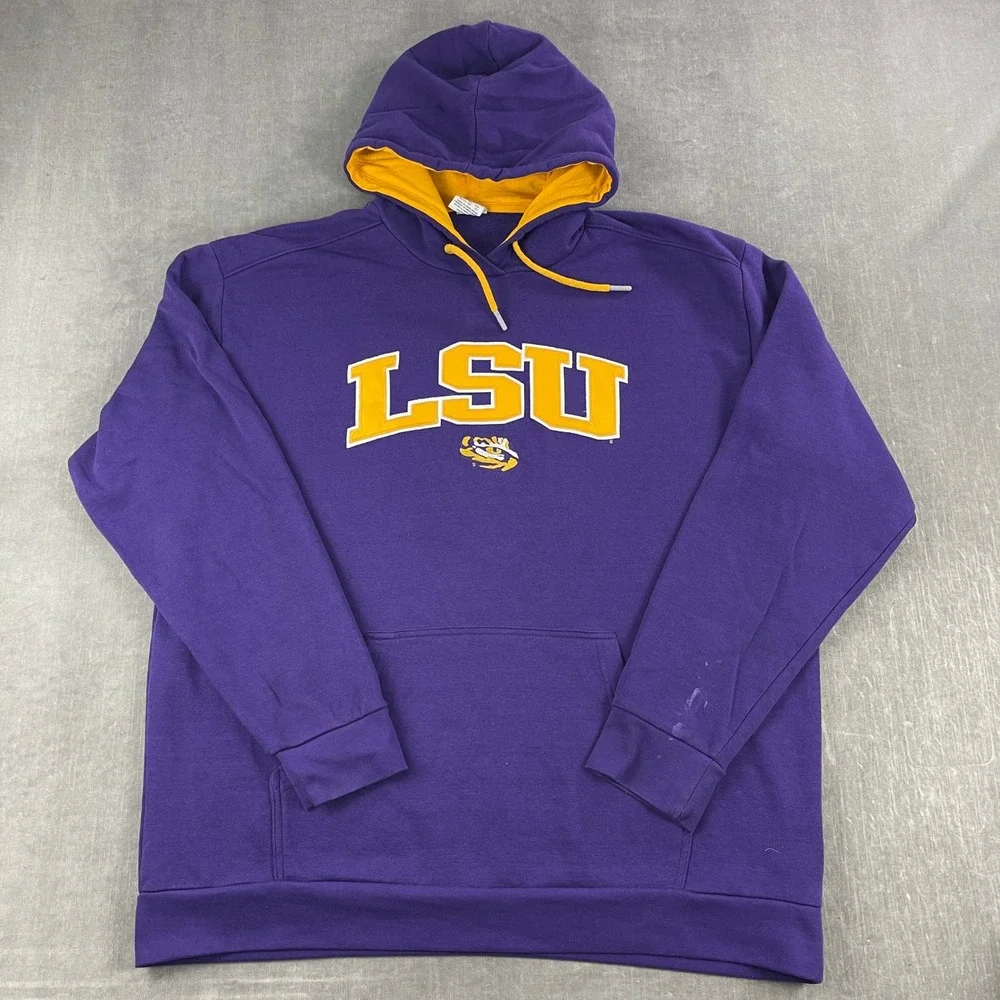 LSU Tigers Champion Mens 2XL Purple Hoodie Fleece Sweatshirt Gameday